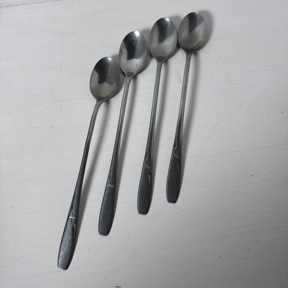 Set Of 4 Vintage North Star By Wallace Ice Tea Spoons Stainless Steel 8.5” - Picture 1 of 10